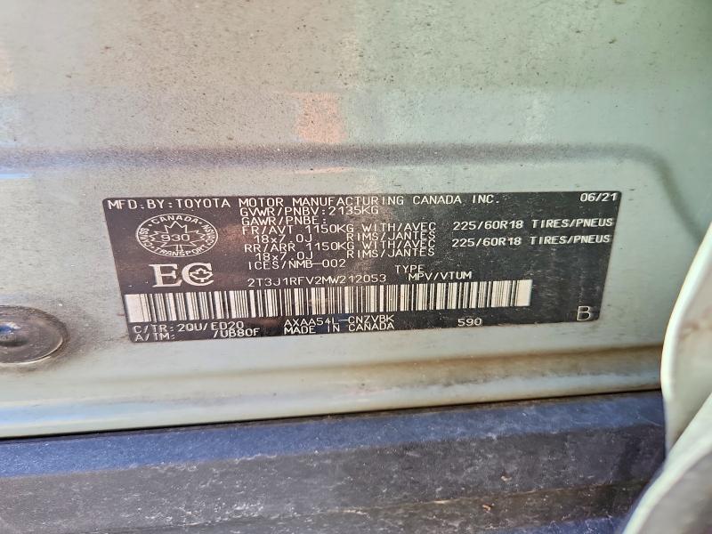 Aukcja sprzedaży 2021 Toyota Rav4, vin: 2T3J1RFV2MW212053, numer aukcji: 54676856