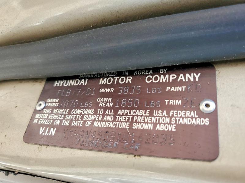 56140556 :رقم المزاد ، KMHDN45D91U142035 vin ، 2001 Hyundai Elantra مزاد بيع