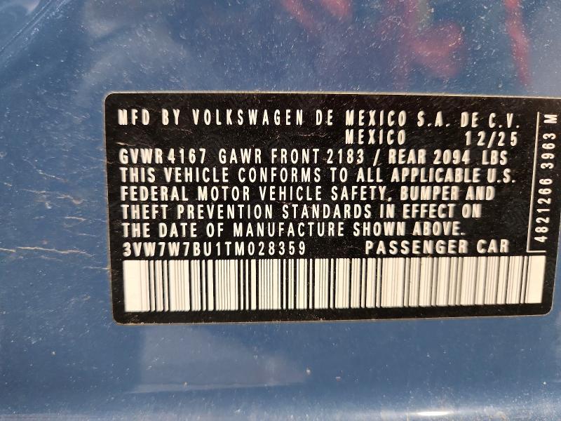 2026 Volkswagen Jetta მანქანა იყიდება აუქციონზე, vin: 3VW7W7BU1TM028359, აუქციონის ნომერი: 56048746