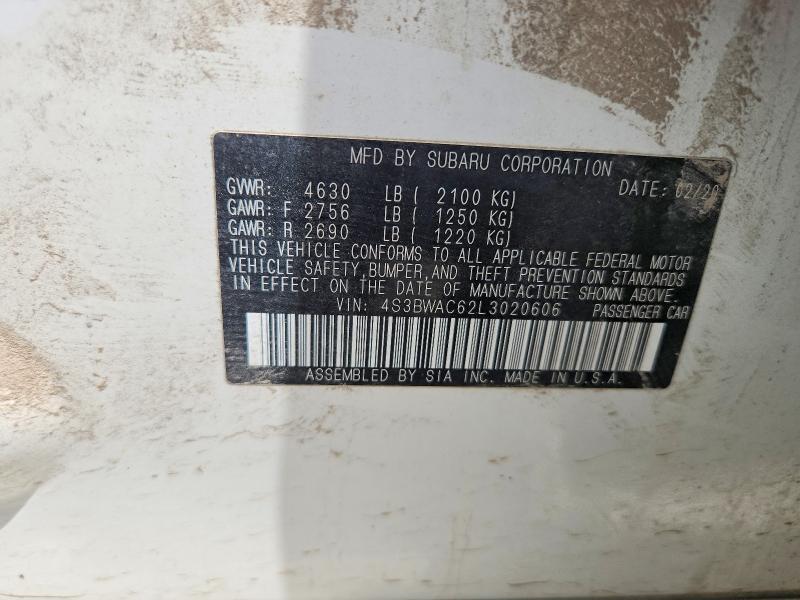 55675626 :رقم المزاد ، 4S3BWAC62L3020606 vin ، 2020 Subaru Legacy مزاد بيع