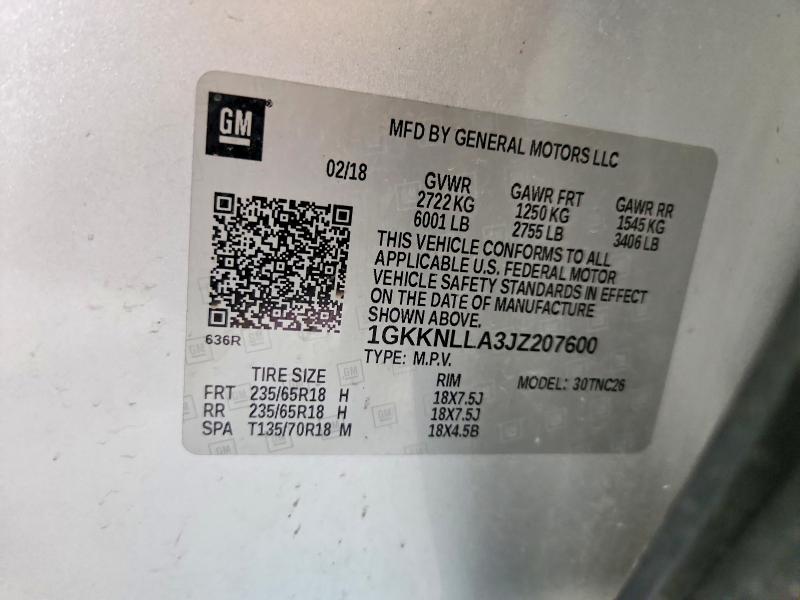 Aukcja sprzedaży 2018 Gmc Acadia, vin: 1GKKNLLA3JZ207600, numer aukcji: 55412876