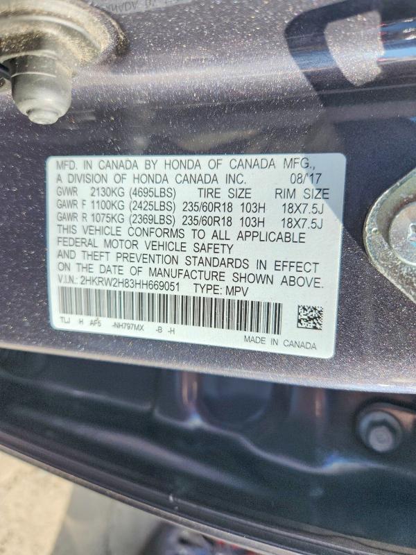 Aukcja sprzedaży 2017 Honda Cr-v, vin: 2HKRW2H83HH669051, numer aukcji: 58378496