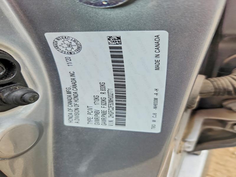 Aukcja sprzedaży 2021 Honda Civic, vin: 2HGFC2F50MH002771, numer aukcji: 58811376