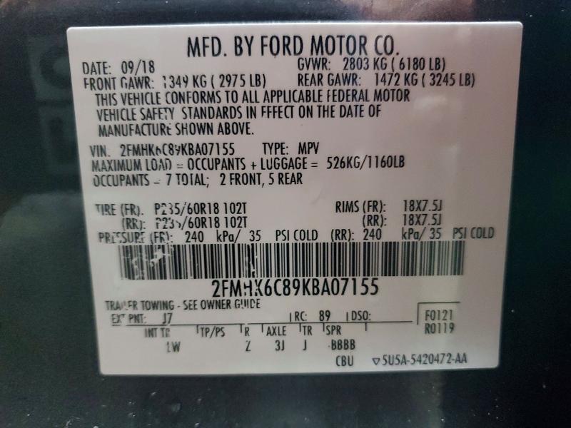 55127576 :رقم المزاد ، 2FMHK6C89KBA07155 vin ، 2019 Ford Flex مزاد بيع
