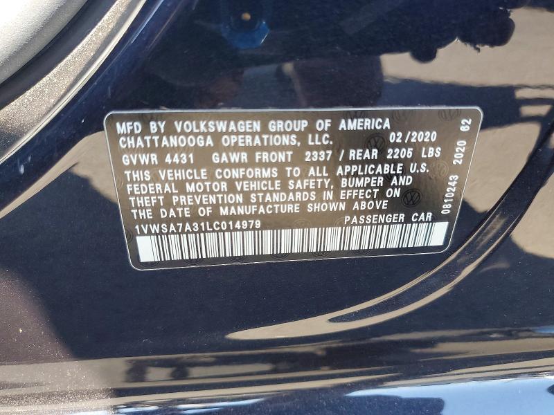 57353556 :رقم المزاد ، 1VWSA7A31LC014979 vin ، 2020 Volkswagen Passat مزاد بيع