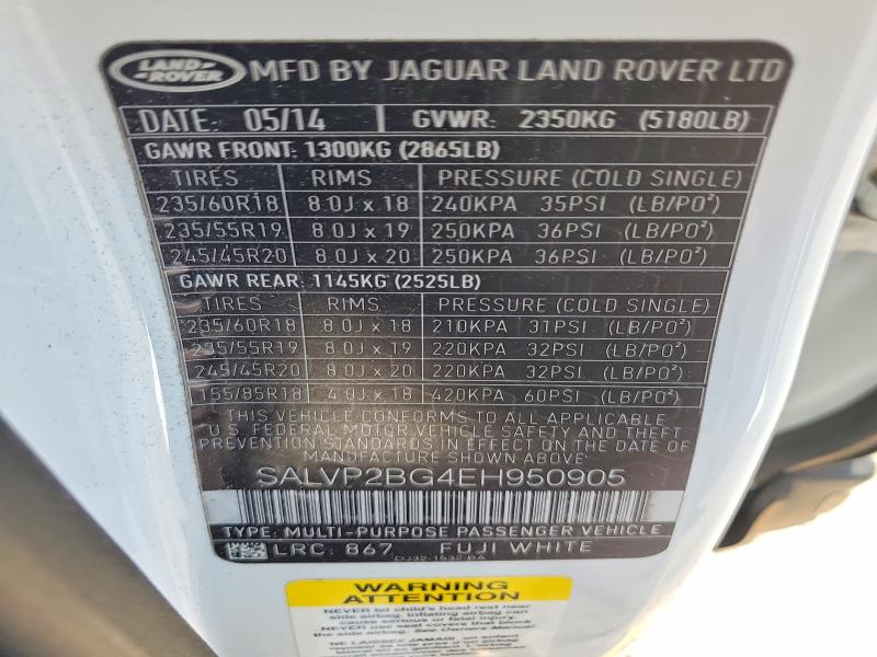 Продаж на аукціоні авто 2014 Land Rover Range Rover Evoque, vin: SALVP2BG4EH950905, номер лоту: 58472766