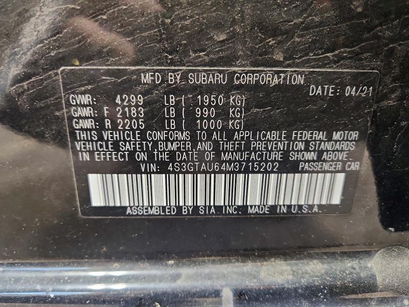 2021 Subaru Impreza მანქანა იყიდება აუქციონზე, vin: 4S3GTAU64M3715202, აუქციონის ნომერი: 57208646