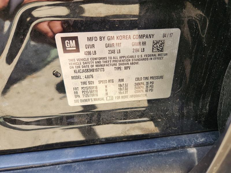 2017 Buick Encore მანქანა იყიდება აუქციონზე, vin: KL4CJASB3HB197173, აუქციონის ნომერი: 56183716