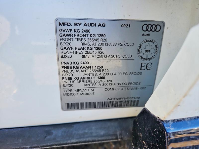 56779656 :رقم المزاد ، WA1FAAFY9N2023910 vin ، 2022 Audi Q5 مزاد بيع