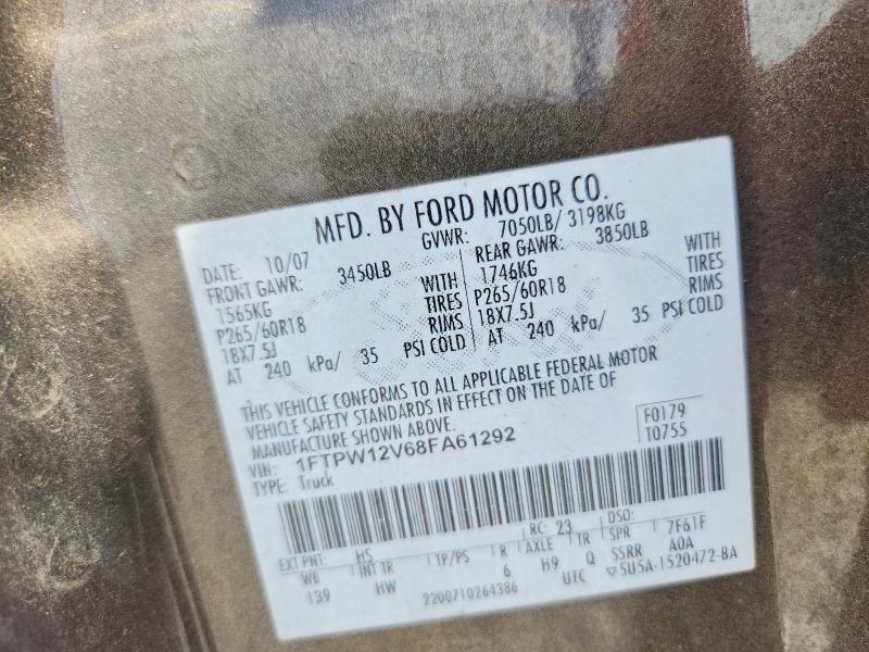 59163236 :رقم المزاد ، 1FTPW12V68FA61292 vin ، 2008 Ford F150 مزاد بيع