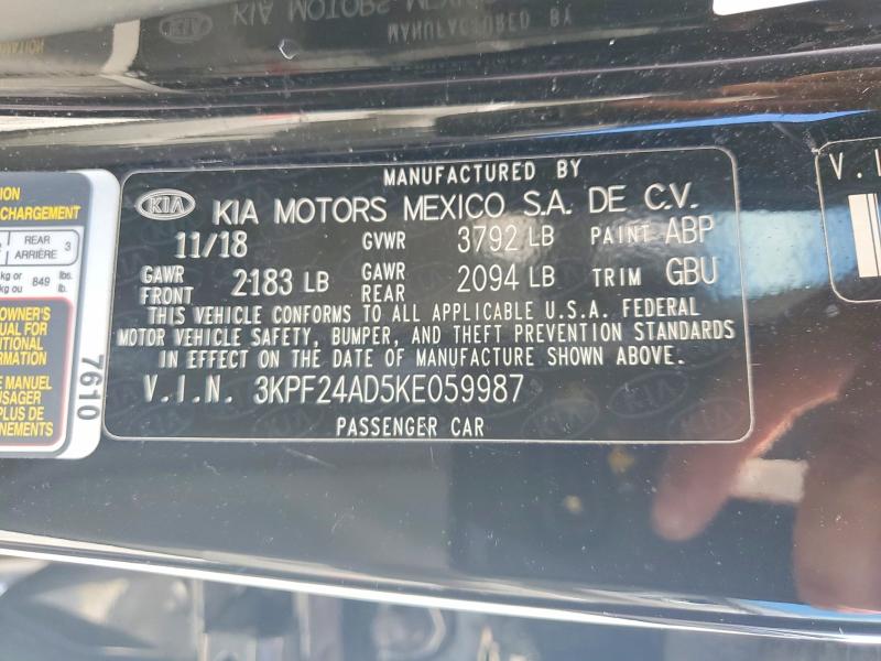 Продаж на аукціоні авто 2019 Kia Forte, vin: 3KPF24AD5KE059987, номер лоту: 57723026
