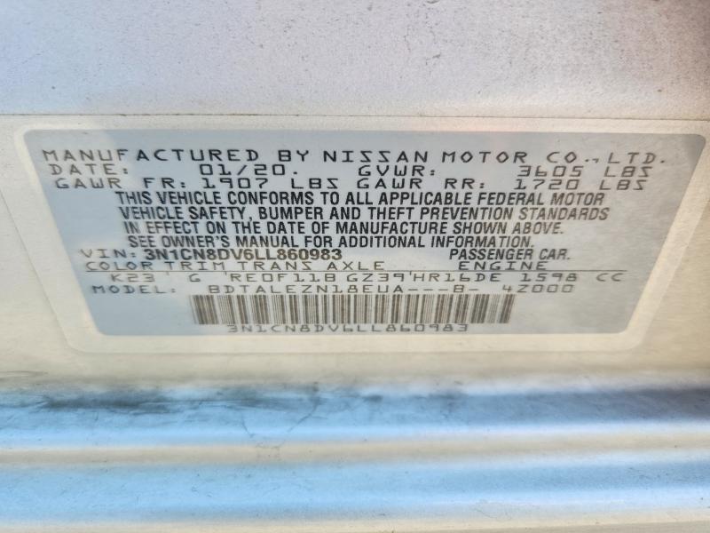 2020 Nissan Versa მანქანა იყიდება აუქციონზე, vin: 3N1CN8DV6LL860983, აუქციონის ნომერი: 56789696