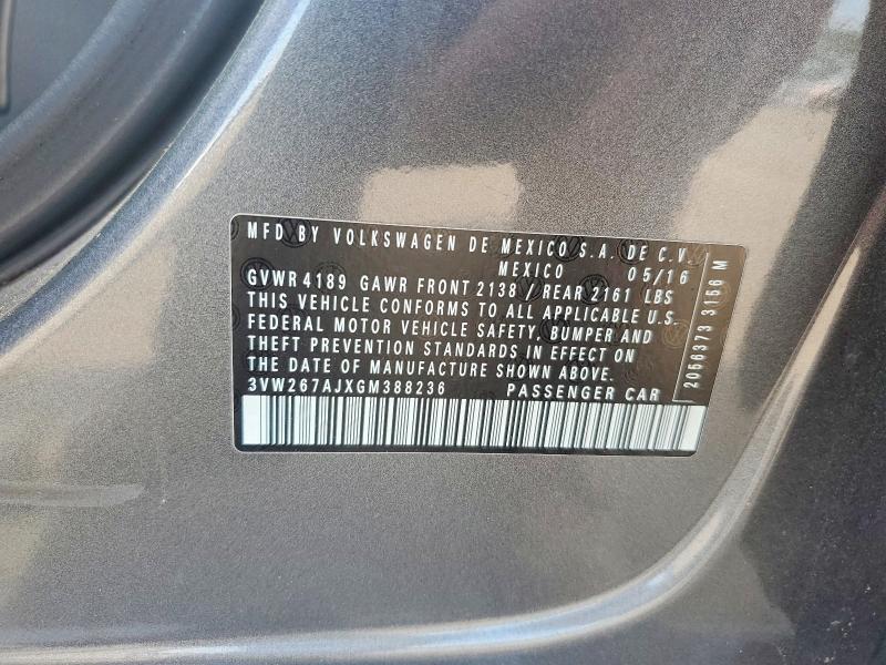 2016 Volkswagen Jetta მანქანა იყიდება აუქციონზე, vin: 3VW267AJXGM388236, აუქციონის ნომერი: 58190836