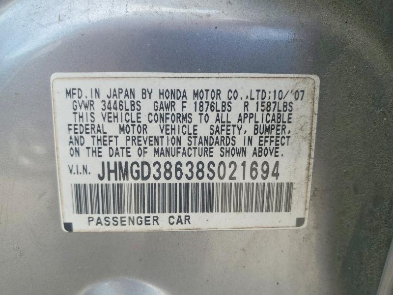 56883136 :رقم المزاد ، JHMGD38638S021694 vin ، 2008 Honda Fit مزاد بيع