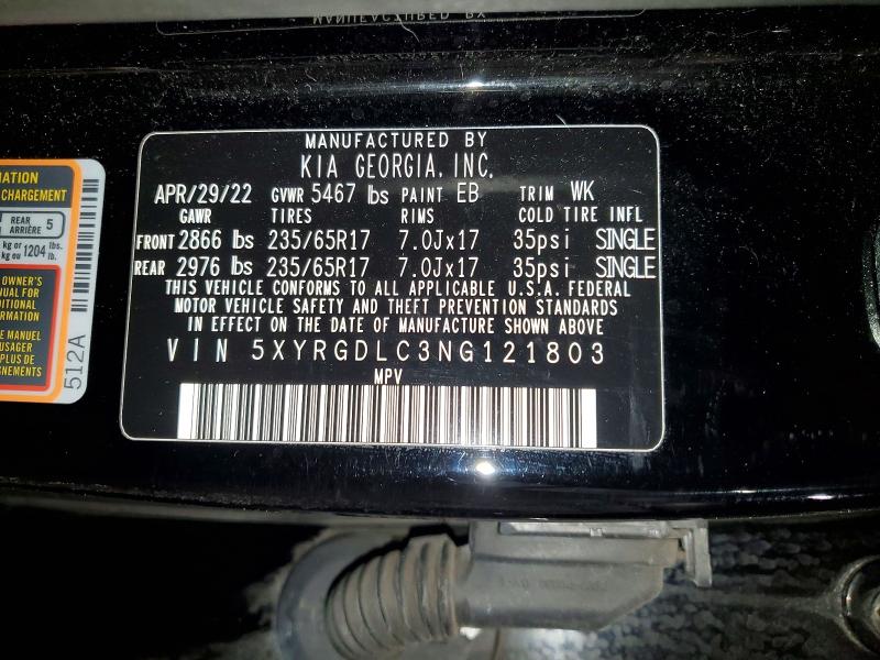 Aukcja sprzedaży 2022 Kia Sorento, vin: 5XYRGDLC3NG121803, numer aukcji: 55474266