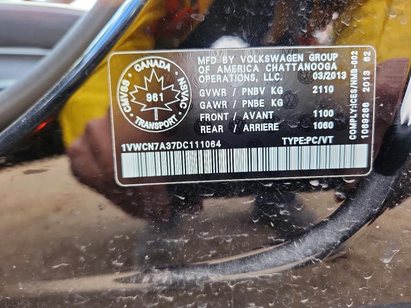 Продаж на аукціоні авто 2013 Volkswagen Passat, vin: 1VWCN7A37DC111064, номер лоту: 57531566