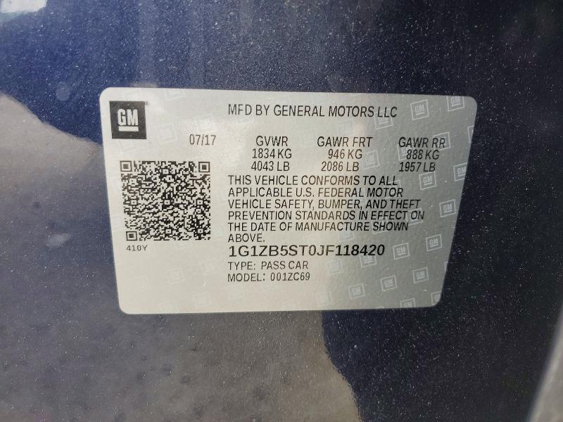 Продаж на аукціоні авто 2018 Chevrolet Malibu, vin: 1G1ZB5ST0JF118420, номер лоту: 55756776