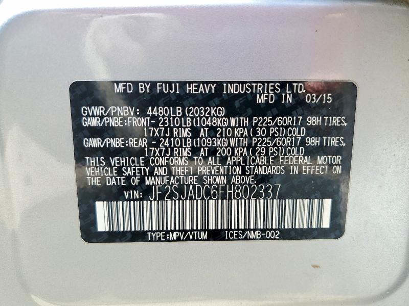 Продажа на аукционе авто 2015 Subaru Forester, vin: JF2SJADC6FH802337, номер лота: 55115046