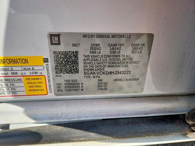 Aukcja sprzedaży 2017 Buick Enclave, vin: 5GAKVCKD4HJ343221, numer aukcji: 58268226