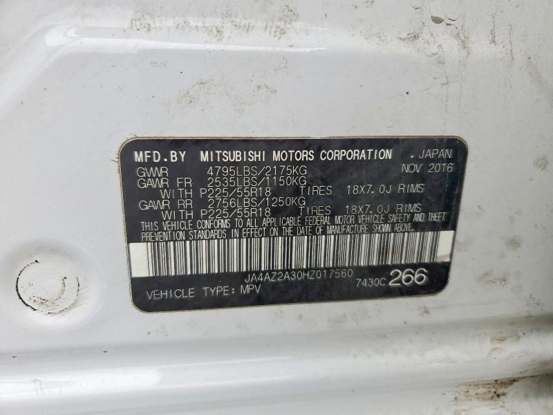 Продаж на аукціоні авто 2017 Mitsubishi Outlander, vin: JA4AZ2A30HZ017560, номер лоту: 55004516
