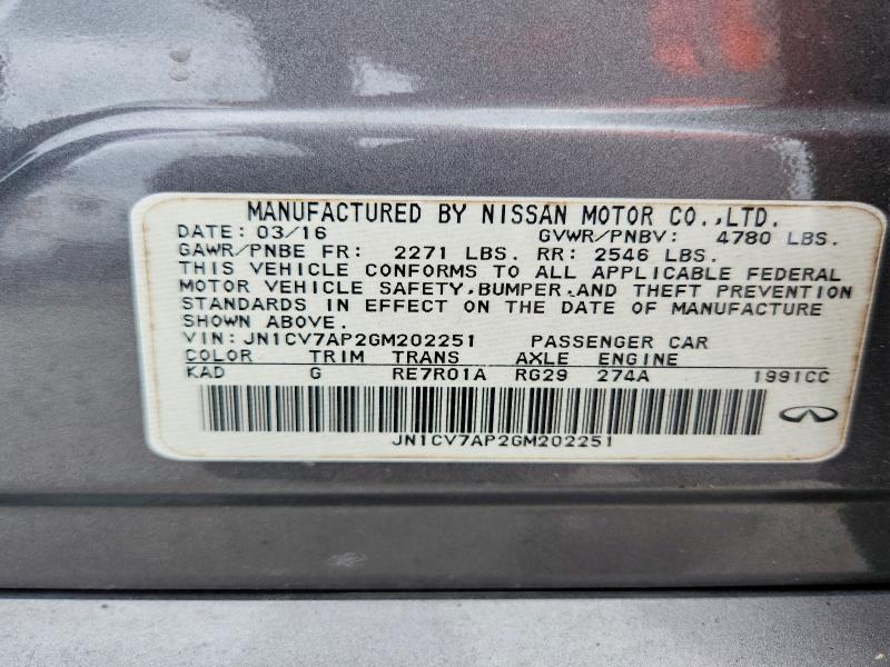 2016 Infiniti Q50 მანქანა იყიდება აუქციონზე, vin: JN1CV7AP2GM202251, აუქციონის ნომერი: 55792686