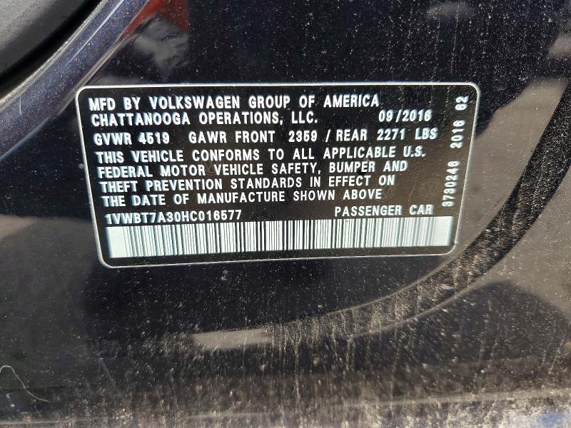 56799726 :رقم المزاد ، 1VWBT7A30HC016577 vin ، 2017 Volkswagen Passat مزاد بيع