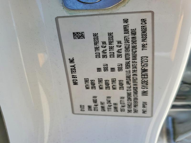 2022 Tesla Model 3 მანქანა იყიდება აუქციონზე, vin: 5YJ3E1EB7NF157273, აუქციონის ნომერი: 56550526