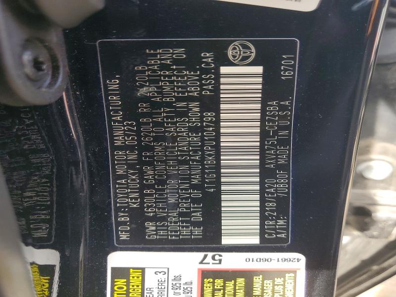 Aukcja sprzedaży 2023 Toyota Camry, vin: 4T1G11BKXPU104798, numer aukcji: 56021916