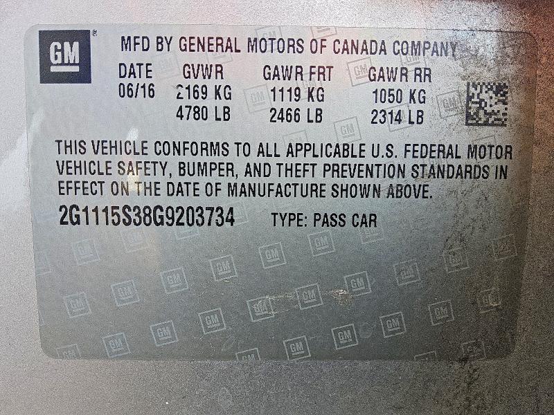 Aukcja sprzedaży 2016 Chevrolet Impala, vin: 2G1115S38G9203734, numer aukcji: 57978456