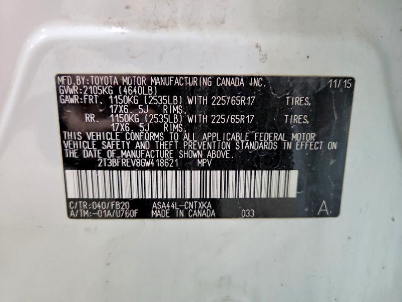 Aukcja sprzedaży 2016 Toyota Rav 4, vin: 2T3BFREV8GW418621, numer aukcji: 57908676