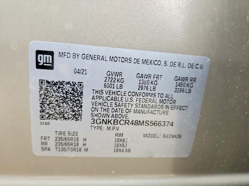 57432556 :رقم المزاد ، 3GNKBCR48MS566374 vin ، 2021 Chevrolet Blazer مزاد بيع