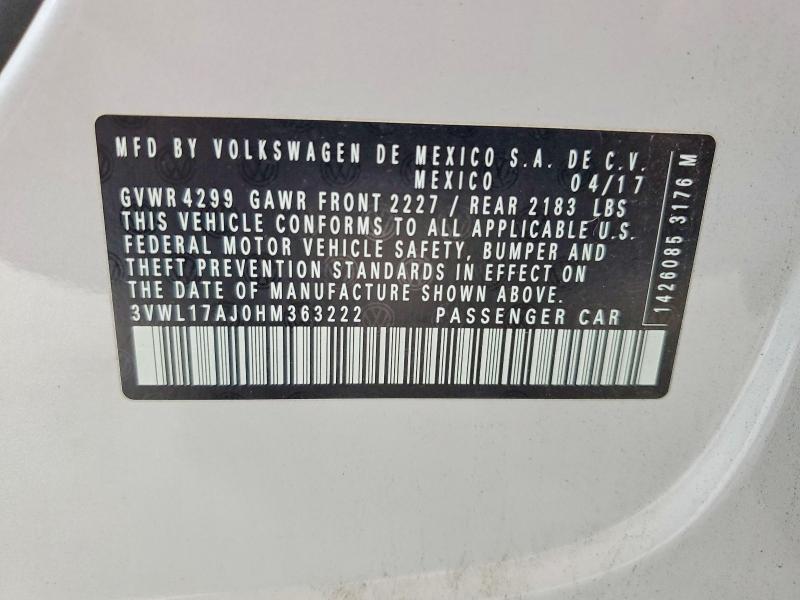 Продажа на аукционе авто 2017 Volkswagen Jetta, vin: 3VWL17AJ0HM363222, номер лота: 74513355
