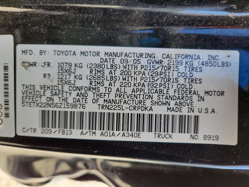 55532366 :رقم المزاد ، 5TETX22N56Z159876 vin ، 2006 Toyota Tacoma مزاد بيع