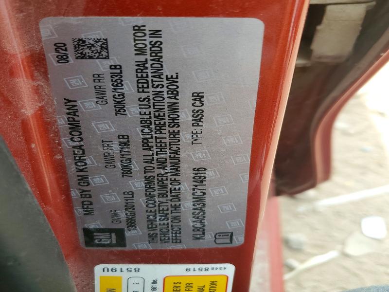 58295616 :رقم المزاد ، KL8CA6SA3MC714916 vin ، 2021 Chevrolet Spark مزاد بيع