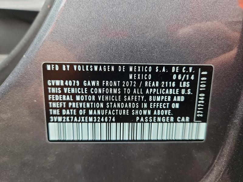 Aukcja sprzedaży 2014 Volkswagen Jetta, vin: 3VW2K7AJXEM324674, numer aukcji: 58292666