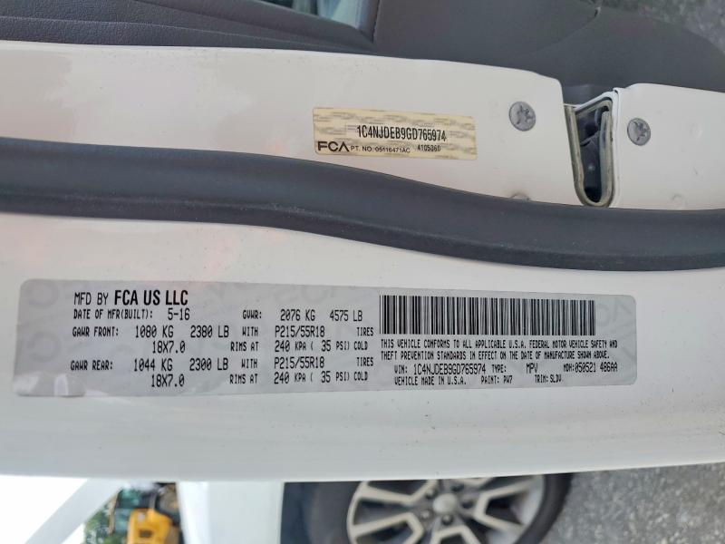 58645036 :رقم المزاد ، 1C4NJDEB9GD765974 vin ، 2016 Jeep Compass مزاد بيع