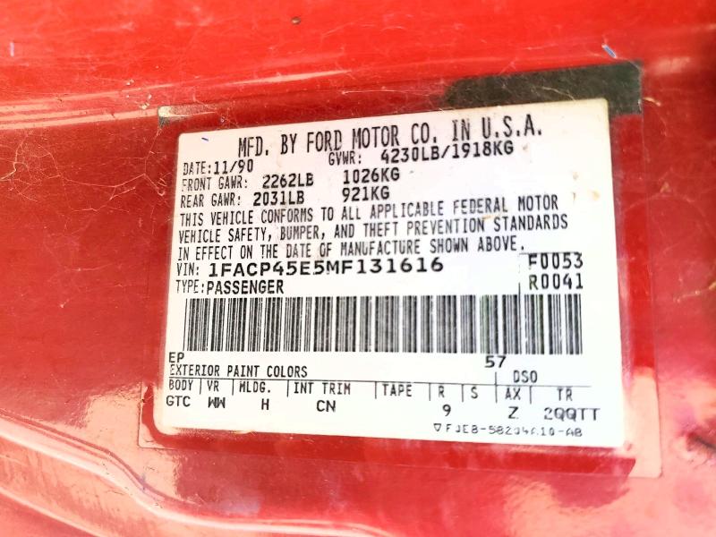 1991 Ford Mustang მანქანა იყიდება აუქციონზე, vin: 1FACP45E5MF131616, აუქციონის ნომერი: 57375426