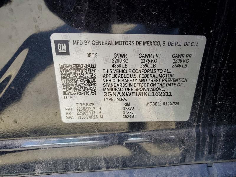 55889756 :رقم المزاد ، 3GNAXWEU8KL162311 vin ، 2019 Chevrolet Equinox مزاد بيع