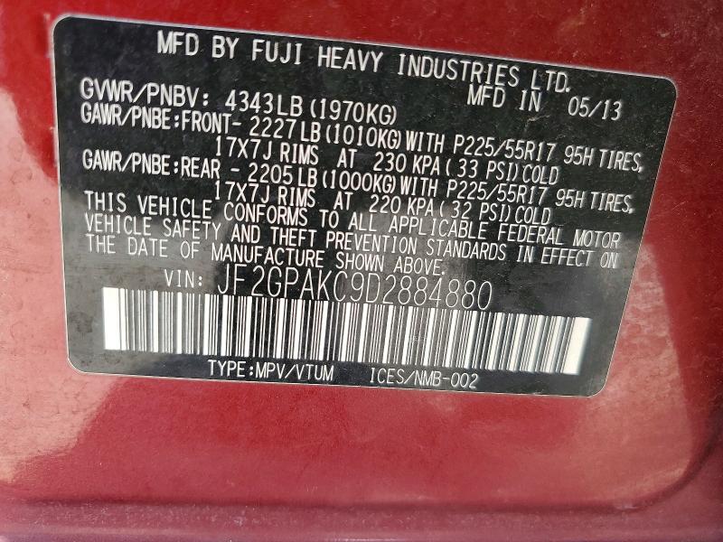 Aukcja sprzedaży 2013 Subaru Xv Crosstrek, vin: JF2GPAKC9D2884880, numer aukcji: 58318046