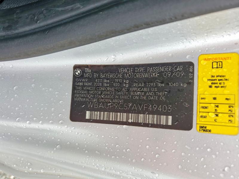 56537296 :رقم المزاد ، WBAUP9C57AVF49403 vin ، 2010 Bmw 128 مزاد بيع