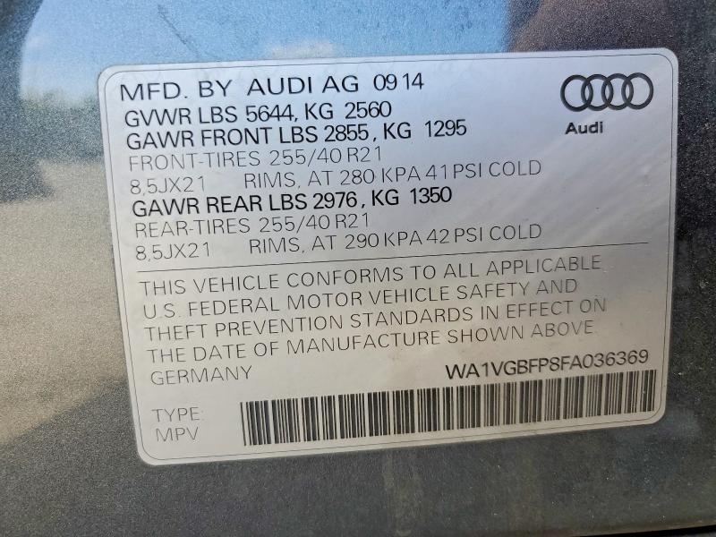57175896 :رقم المزاد ، WA1VGBFP8FA036369 vin ، 2015 Audi Sq5 مزاد بيع