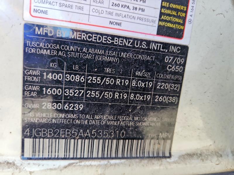 Продажа на аукционе авто 2010 Mercedes-benz Ml, vin: 4JGBB2FB5AA535310, номер лота: 56500556