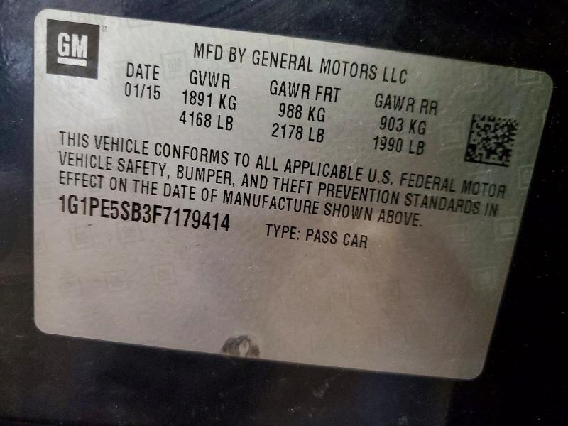 Продажа на аукционе авто 2015 Chevrolet Cruze, vin: 1G1PE5SB3F7179414, номер лота: 56779466