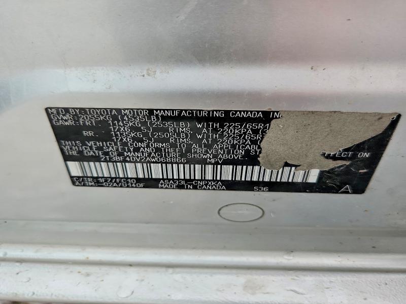 Aukcja sprzedaży 2010 Toyota Rav4, vin: 2T3BF4DV2AW068866, numer aukcji: 59120736