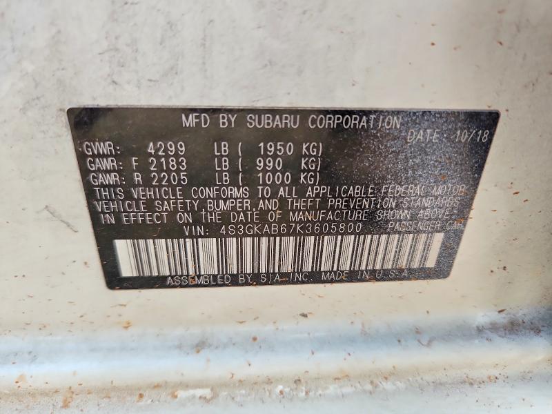 2019 Subaru Impreza მანქანა იყიდება აუქციონზე, vin: 4S3GKAB67K3605800, აუქციონის ნომერი: 57370526