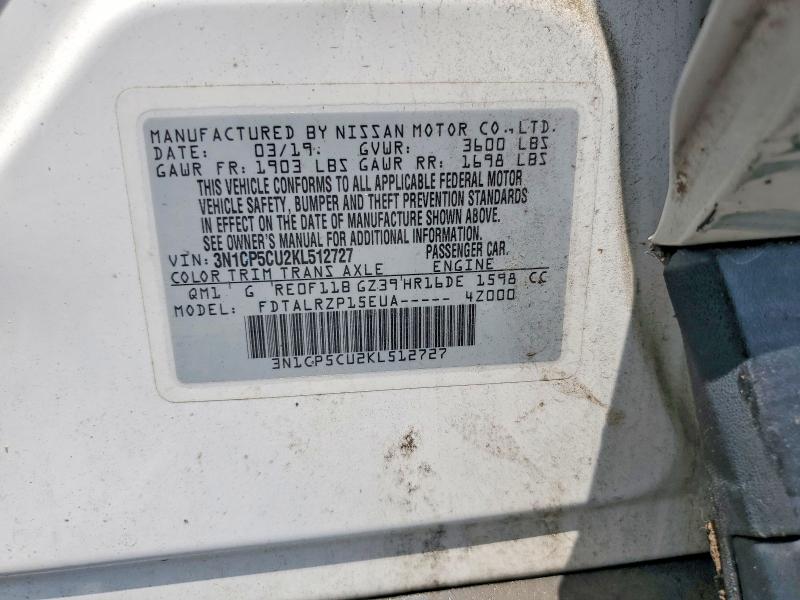 Aukcja sprzedaży 2019 Nissan Kicks, vin: 3N1CP5CU2KL512727, numer aukcji: 85971485