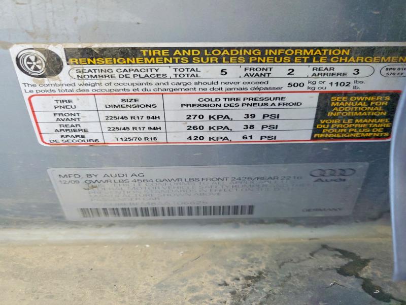 Продаж на аукціоні авто 2010 Audi A3, vin: WAUBEBFM8AA106625, номер лоту: 58289636