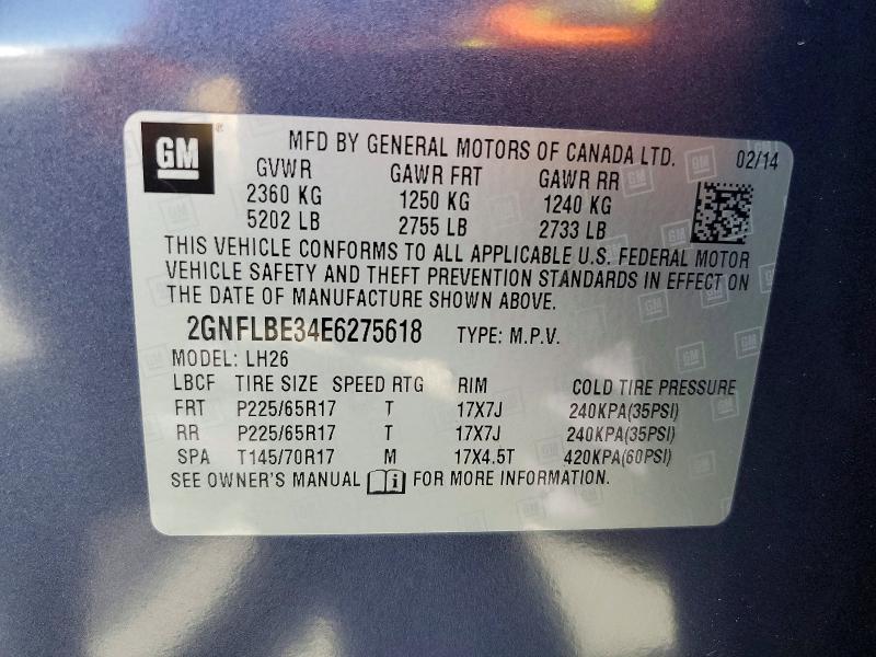 Aukcja sprzedaży 2014 Chevrolet Equinox, vin: 2GNFLBE34E6275618, numer aukcji: 56371336