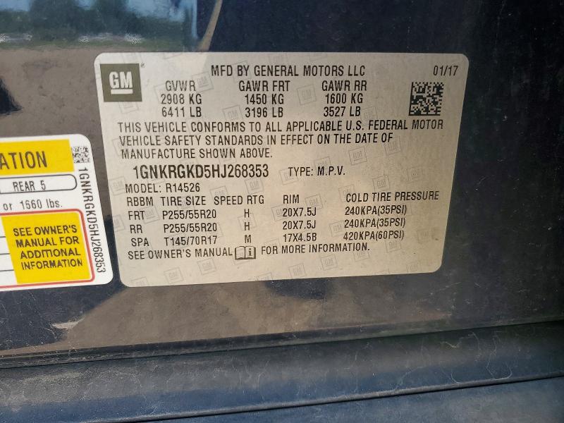 Aukcja sprzedaży 2017 Chevrolet Traverse, vin: 1GNKRGKD5HJ268353, numer aukcji: 56128216
