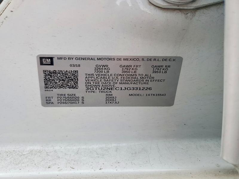 Aukcja sprzedaży 2018 Gmc Sierra, vin: 3GTU2NEC1JG331226, numer aukcji: 58891826